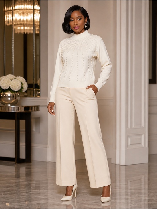 dressbarn Sweaters - Dressbarn acrylic pearl embellished sweater with cream